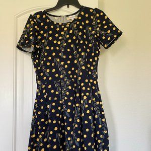 Lularoe Ameila Dress Blue Yellow Dot Floral